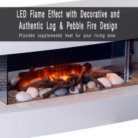 HOMCOM Wall Hanging Electric Fireplace Wood Mantle Mounted Home Heater 750W/1500W Stone Log Flame Stove w/ Remote Control White(m-5)