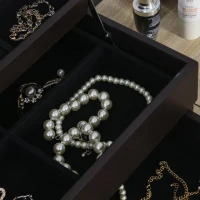 HOMCOM 3-Tier Jewelry Box Organizer with Glass Mirror and 6 Slots for Beauty Accessories, Costume Jewelry - Walnut(m-14)