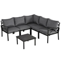Outsunny 6-Piece Patio L-Shaped Sofa Conversation Set with Coffee Table, Water-Fighting Materials, & Comfort, Grey(m-1)