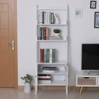 HOMCOM 3 Tier Ladder Bookcase Storage Cabinet Home Organizer Living Room White(m-2)