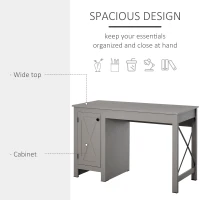 HOMCOM Home Office Writing Desk with Lower Storage Cabinet and X Bar Metal Frame, Grey(m-5)