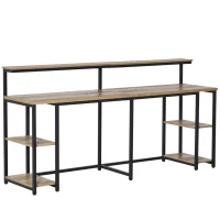 HOMCOM 2 Person Home Office Computer Desk Double PC Study Table Writing Workstation, with Elevated Monitor Rack, CPU Stand, Light Brown(m-1)