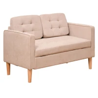 HOMCOM Modern 2-Seater Loveseat Button-Tufted Fabric Couch with Storage Chest, Cushions and Rubberwood Legs for Living Room, Light Brown(m-1)