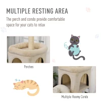 PawHut 3- Levels Plush Cat Tree Tower Ladder Shape Activity Center with Sisal Scratching Posts 3 Condos Funny Sticks and Balls, Beige(m-8)