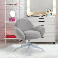 HOMCOM Faux Fur Leisure Chair Accent Chair Office Swivel Chair with Mid-Back Wide Design, Adjustable Seat Height, Steel Base, Wheels, Grey(m-10)