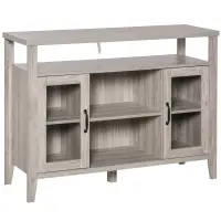 HOMCOM Farmhouse Sideboard Buffet Cabinet, Coffee Bar Cabinet with Storage Shelves, Kitchen Cabinet with 2 Framed Glass Doors and Anti-Topple, Distressed Gray(m-1)