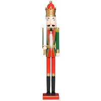 Open Box HOMCOM 42" Wooden Traditional Nutcracker King Figure with Sword - Red and Green(m-1)