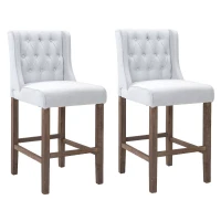 Open Box HomCom 40” Tufted Counter Height Bar Stool Dining Chair Set of 2 - Cream White(m-1)