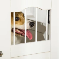 PawHut 29.5" Wooden Dog Cage with Windows, End Table Furniture Style, Modern Pet Kennel with Lockable Doors Elevated Base for Small and Medium-sized Dogs, White(m-8)