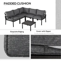 Outsunny 6-Piece Patio L-Shaped Sofa Conversation Set with Coffee Table, Water-Fighting Materials, & Comfort, Grey(m-5)