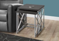 Monarch Contemporary 2 Piece Wood Grain-Look Top Chrome Metal Frame Accent Side Nesting Table Set - Grey Finish(m-2)