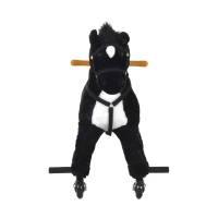 Qaba Kids Walking Pony Ride on Horse Rocking Toy Wheels & Footrest Neigh Sound  Black(m-3)