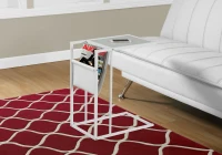 Monarch 24" Contemporary Tempered Glass Top Metal Frame Snack C-Shape Side Accent Table with Magazine Storage Rack - White Finish(m-2)