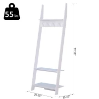 HOMCOM 3 Tier Leaning Ladder Shelf Wall Storage Display Rack Bookcase Plant Flower Stand White, (26.25"Lx15.25"Wx77.25"H)(m-3)