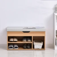 HOMCOM Shoe Rack Bench, Storage Organizer with Padded Cushion, Shelves, Hidden Compartments for Shoes, Boots, High Heel, Brown(m-2)
