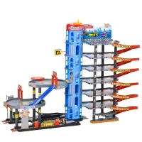 Qaba 7-Level Car Parking Garage Toy Race Tracks Car Ramp Set Toddler Car Games 96PCS w/ Cars & Helicopter Elevator Gas Station Car Repair Station for 3-6 Years Old(m-1)
