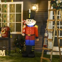 HOMCOM 6ft Christmas Inflatable Nutcracker Toy Soldier with Candy Cane, Outdoor Blow-Up Yard Decoration with LED Lights Display(m-7)