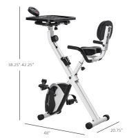 Soozier Stationary Exercise Bike with Adjustable Desktop, Seat Height and Resistance, 3lb Flywheel and Foldable Space-Saving Design, White(m-3)