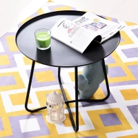 HOMCOM Iron Coffee Table Side Table Round Table Metal Frame Cross Legs Design Black(m-1)