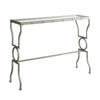 Monarch 42" Contemporary Tempered Glass Top Symmetrical Shapes Metal Frame Accent Hall Sofa Console Table - Silver Finish(m-1)