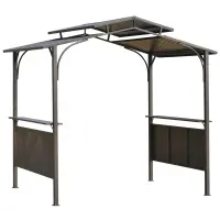 Outsunny 8'x5' BBQ Grill Gazebo with 2 Side Shelves, Outdoor Double Tiered Interlaced Polycarbonate Roof with Steel Frame, Brown(m-1)