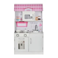 Qaba 2-in-1 Multifunctional Kitchen & Dollhouse Toy for Kids & Toddlers with Included Accessories, & Simulated Design(m-9)