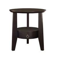 Monarch 23" Round Elegant 2-Tier Wood Grain-Look Storage Drawer Accent Side Table - Cappuccino Brown Finish(m-1)