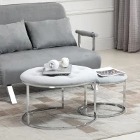HOMCOM Nesting Coffee Table Set of 2, Round End Tables with Velvet-Feel Button Tufted Top for Living Room, Home Office, Grey(m-8)