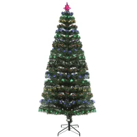 HOMCOM 7FT Pre-Lit Fiber Optic Arfiticial Christmas Tree with Star Tree Topper, Solid Metal Base, 280 Branch Tips, 6 Color LED Lights for Home and Holiday Decoration(m-11)
