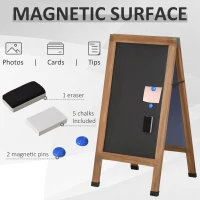Vinsetto Magnetic A-Frame Sidewalk Chalkboard Sign 40” x 20” Sturdy Freestanding Wooden Sandwich Board with Eraser - Walnut(m-6)