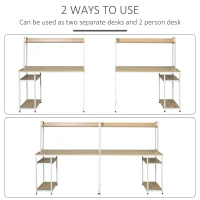 HOMCOM 94.5in Industrial Double Computer Desk with Hutch and Storage Shelves, Extra Long Two Person Home Office Desk, Writing Table Workstation for 2 People with CPU Stand, Oak Wood Grain(m-7)