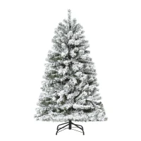 HOMCOM 4.5ft Tall Pre-Lit Snow-Flocked Artificial Christmas Tree with Realistic Branches, 200 Warm White LED Lights and 400 Tips(m-1)