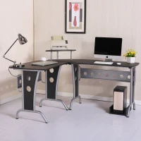 HOMCOM 65" L-Shape Desk Corner Computer Table Space Saving Home Office Wood with CPU Stand Black(m-1)