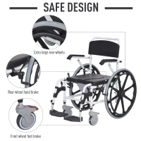 HOMCOM Rolling Shower Wheelchair Bath Toilet Commode Bariatric with Wheels, Detachable Bucket & Shower-Proof Design, 17" Seat Width, Black(m-6)
