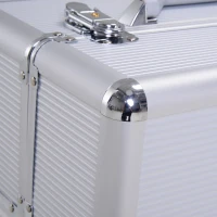 HOMCOM Professional Rolling Full Makeup Travel Train Case, Large Storage Cosmetic Trolley with Folding Trays, Drawer and Locks, Silver(m-14)