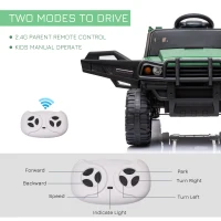 Aosom 12V Kids Ride-on Car Electric Truck Pickup Toy with Parent Remote Control and Trailer, MP3/USB Input for Music, Green(m-7)