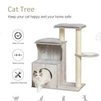 PawHut Cat Tree Climbing Activity Center with Scratching Post Condo Perch Cushions 34.75" H, Grey(m-6)