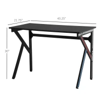 HOMCOM 43" Racing Style Gaming Desk with Multi-Colored K Steel Frame Design and Headset Side Hook, Black/Multi(m-3)