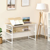 HOMCOM Drafting Table, Adjustable Drawing Desk, Multifunctional Writing Desk with 15-Level Tiltable Tabletop and Storage Shelf for Home Office, Natural(m-9)