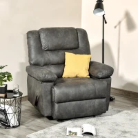 HOMCOM Manual Recliner Chair Overstuffed Single Sofa with Wide Cushioned Seat, Flip-Up Storage Armrests, 2 Cup Holders and Oversized Headrest, Grey(m-9)