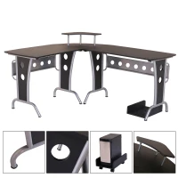 HOMCOM 65" L-Shape Desk Corner Computer Table Space Saving Home Office Wood with CPU Stand Black(m-5)
