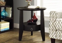Monarch 23" Round Elegant 2-Tier Wood Grain-Look Storage Drawer Accent Side Table - Cappuccino Brown Finish(m-2)