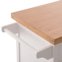 Open Box HOMCOM 27.5" Pine Wood Bamboo Portable Rolling Kitchen Island Cart with Wheels - White(m-9)