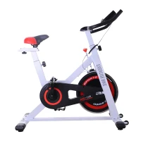 Soozier Adjustable Stationary Exercise Bike Indoor Bicycle Cycling Trainer Home Gym Fitness Workout Equipment with LCD Monitor White(m-8)