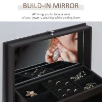 HOMCOM 3-Tier Jewelry Box Organizer with Glass Mirror and 6 Slots for Beauty Accessories, Costume Jewelry - Walnut(m-5)
