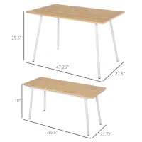 HOMCOM 3 PCs Table Dining Set With 2 Matching Benches P2 Grade MDF Steel Legs Dining Room - Natural(m-3)