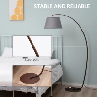 HOMCOM Arched Floor Lamp, Modern Standing Lamp with Foot Switch & Metal Base, Corner Reading Lamps Tall Pole Light for Office Bedroom Living Room, Grey(m-5)