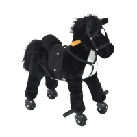 Qaba Kids Walking Pony Ride on Horse Rocking Toy Wheels & Footrest Neigh Sound  Black(m-2)