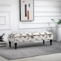 HOMCOM Linen-Touch Upholstered Fabric Ottoman Bench for Bedroom, Entryway, Living Room, Beige with Seashells(m-2)