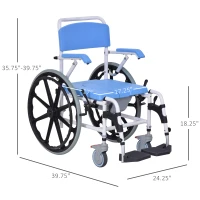 HomCom Rolling Shower Wheelchair Bath Toilet Commode Bariatric with 24" Wheels, Detachable Bucket & Shower-Proof Design, 17" Seat Width, Blue(m-3)